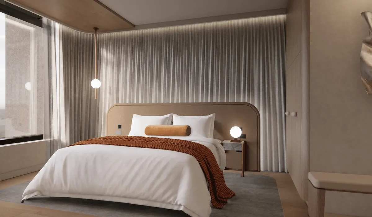 Artist's impression of Crystalbrook Sam: a hotel bedroom interior
