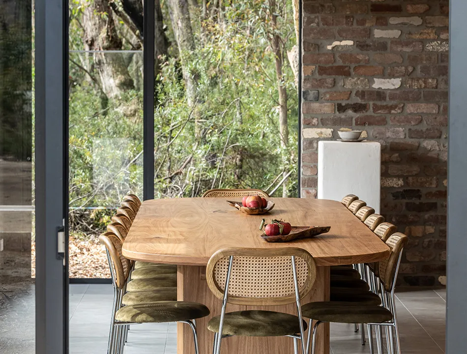 The Library dining space overlooking native gardens