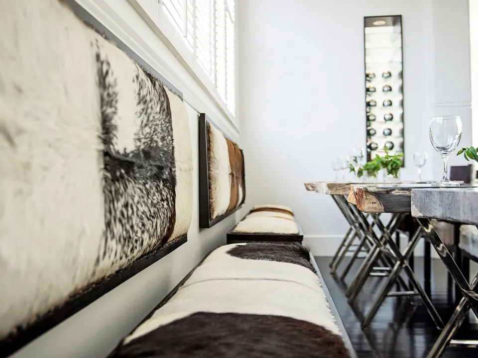 The dining area with petrified wood table