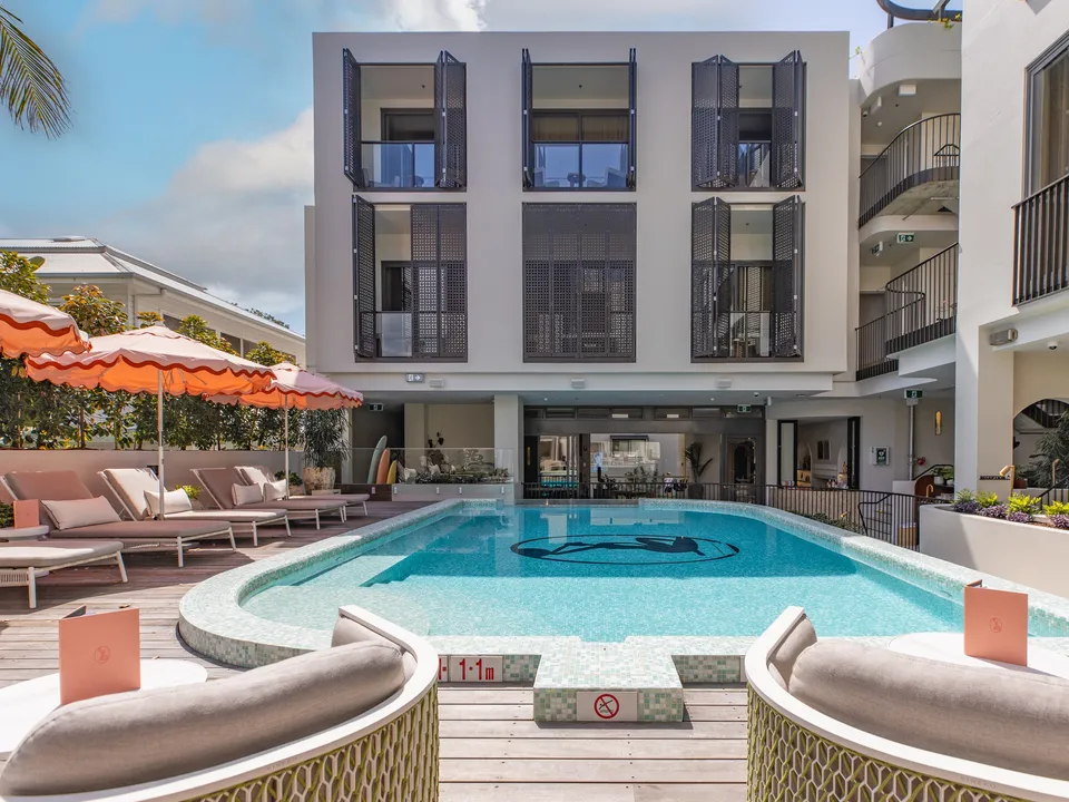 Aerial view of Basq House in the heart of Byron Bay