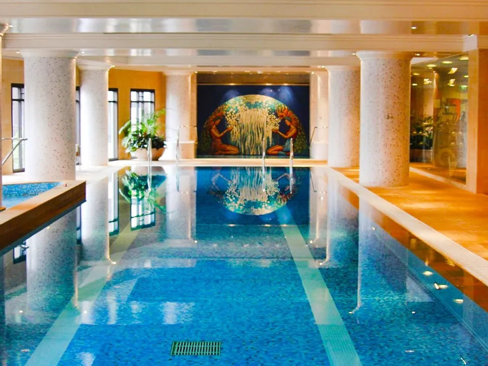 25-metre indoor pool beneath the Grecian mural