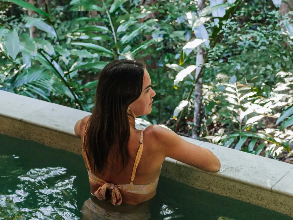 The private heated plunge pool surrounded by tropical rainforest
