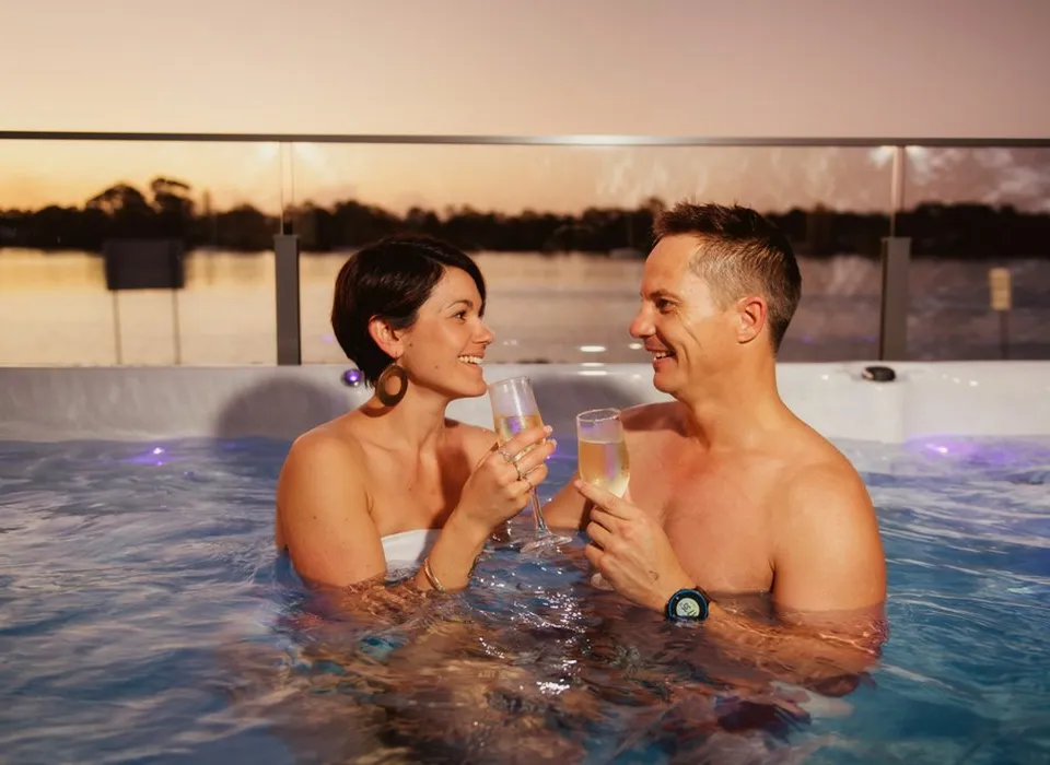 Heated jacuzzi overlooking the river
